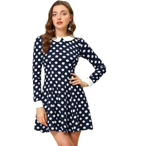 Allegra K Women's Peter Pan Collar Contrast Printed A-Line Short Dresses - 1 of 4