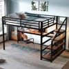 Full/Queen Size Metal Loft Bed with Desk, LED Light, USB Ports, Storage Stairs & Multifunctional Iron Nets, Black - ModernLuxe - 3 of 4