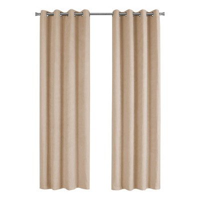 Monarch Specialties Curtain Panel 2Pcs Set  Room Darkening Grommet Living Room Bedroom Kitchen Micro Suede Polyester Beige Contemporary Modern