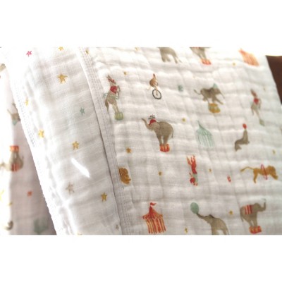 Elephant Circus White Cotton Muslin Baby Blanket