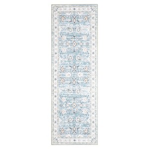 Washable Vintage Foral Rug Non Slip Low Pile Rug Soft Throw Floor Cover Foldable Indoor Carpet for Living Room Bedroom Playroom Nursery - 1 of 4