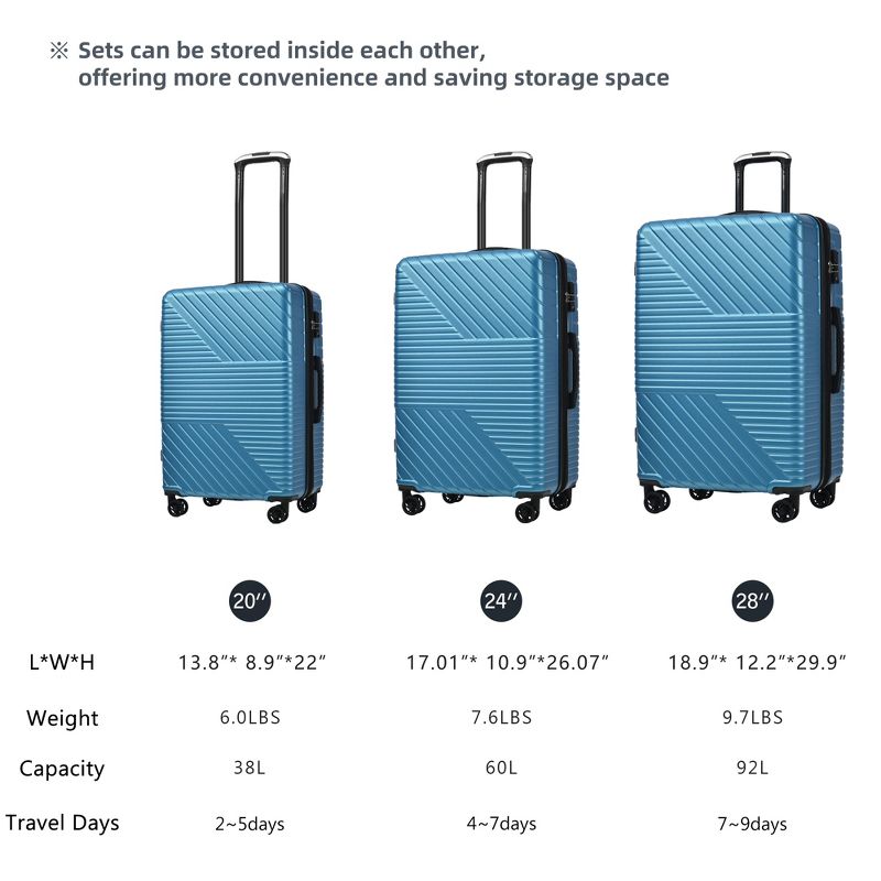 3 PCS Expandable ABS Hard Shell Luggage Set with Spinner Wheels and TSA Lock 20''24''28'' 4M - ModernLuxe, 4 of 12