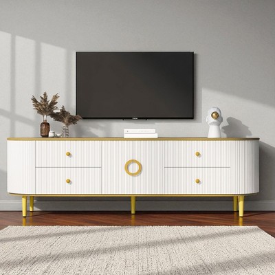 70.9" Modern TV Stand for TVs up to 80", Entertainment Center with 4 Drawers & 1 Cabinet, Wood Media Console with Metal Legs for Living Room