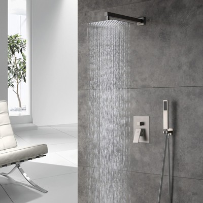 Large Brushed Nickel Dual Rain Shower System with Handheld