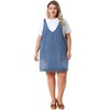 Agnes Orinda Women's Plus Size Denim Sleeveless V-neck Mini Casual Jean Overall Dress with Pocket - 3 of 4