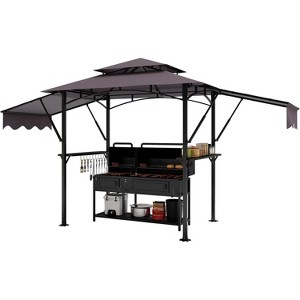 8x5ft Grill Gazebo Canopy w/LED Lights, 2 Shade Panels, Bottle Opener & Hooks – BBQ Shelter for Backyard, Patio, Garden - 1 of 4