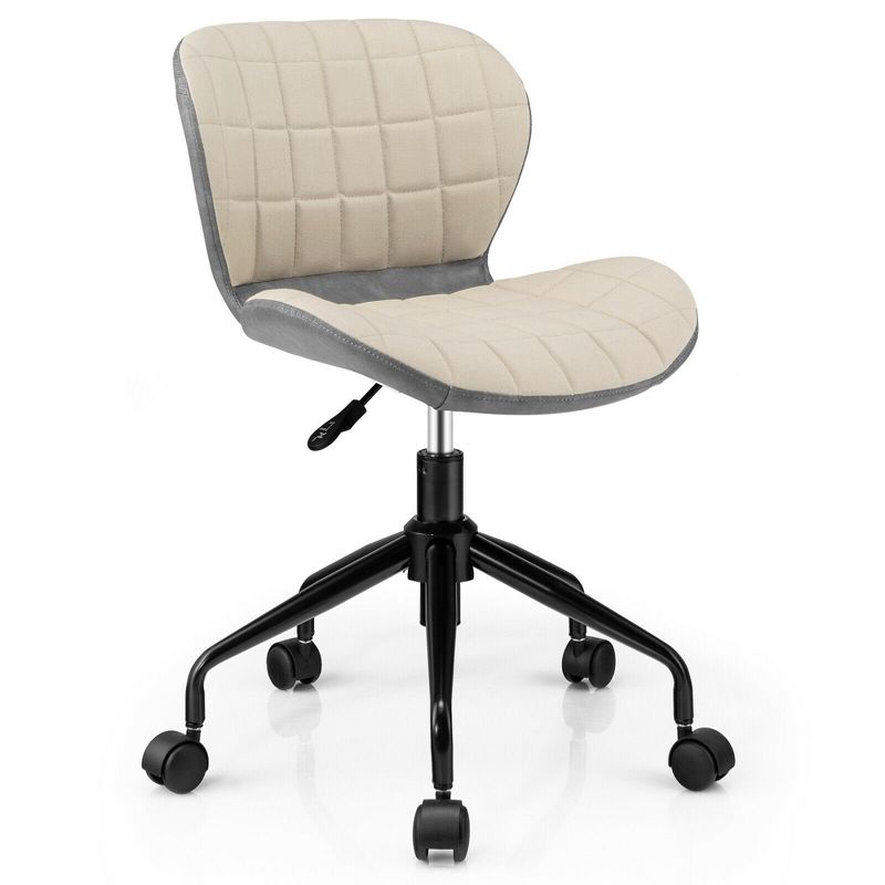 Costway Mid Back Home Office Chair Adjustable Swivel Linen & PU Leather Task Chair, 1 of 11