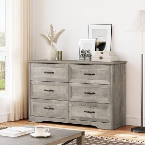 6 Drawers Dresser for Bedroom,Chest of Drawers with Wide Metal Handle,Farmhouse Modern Wooden Dresser - 1 of 4