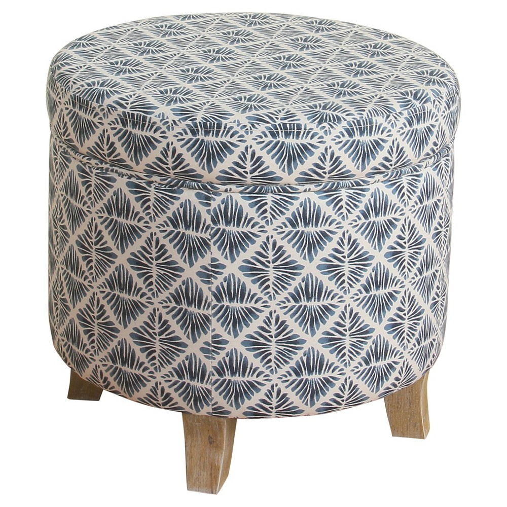 Cole Classics Round Storage Ottoman Flared Wood Leg - Blue, White - HomePop was $99.99 now $74.99 (25.0% off)