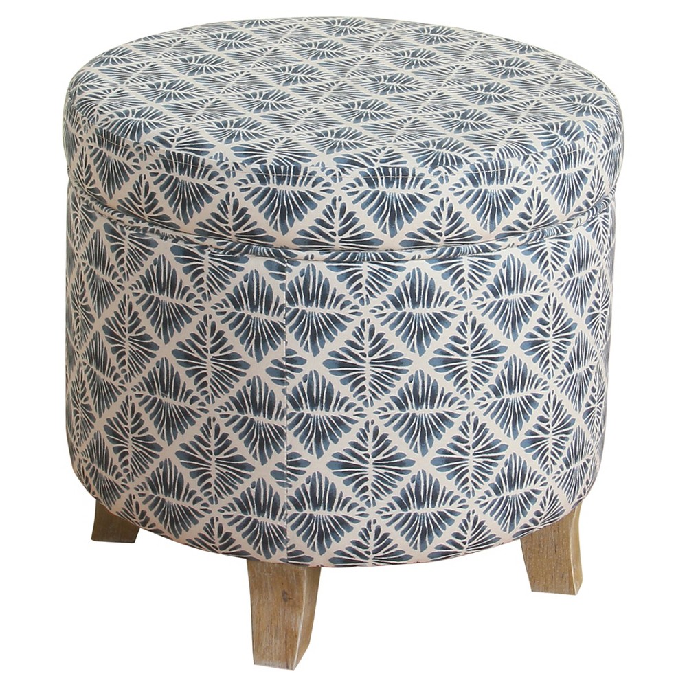 Photos - Pouffe / Bench Cole Classics Round Storage Ottoman Flared Wood Leg Blue/White - HomePop: