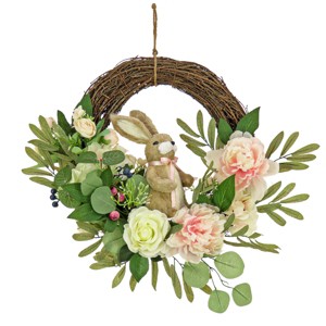 18" Bunny and Leafy Floral Hanging Wreath - National Tree Company - 1 of 4