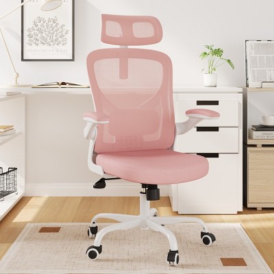 Lirago Mesh Office Chair w/Headrest - Adjustable Lumbar & Flip-Up Armrests, Pink
