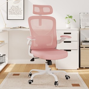 Lirago Mesh Office Chair w/Headrest - Adjustable Lumbar & Flip-Up Armrests, Pink - 1 of 4