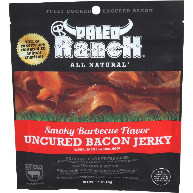 Paleo Ranch Sweet BBQ Uncured Bacon Jerky - Pack of 8 - 1.5 oz, 1 of 2