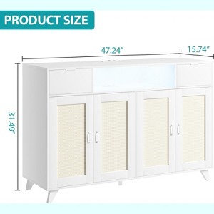 Sideboard Buffet Cabinet With 4 Rattan Doors 2 Drawers Built In Power Outlet Usb Ports Led Lighting Adjustable Shelves Anti Tip Kit Classic Natural - 1 of 4
