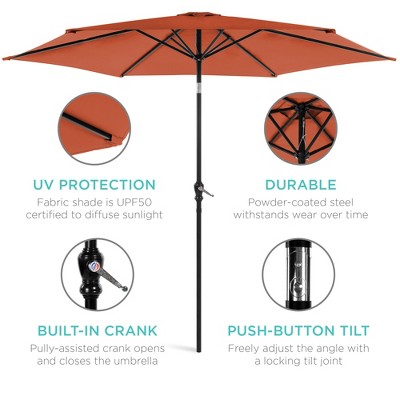 10ft Rust Hexagon Outdoor Steel Patio Umbrella with Crank
