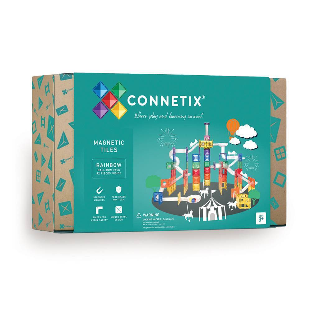Photos - Construction Toy Connetix Rainbow Magnetic Tiles Ball Run 92pc Set