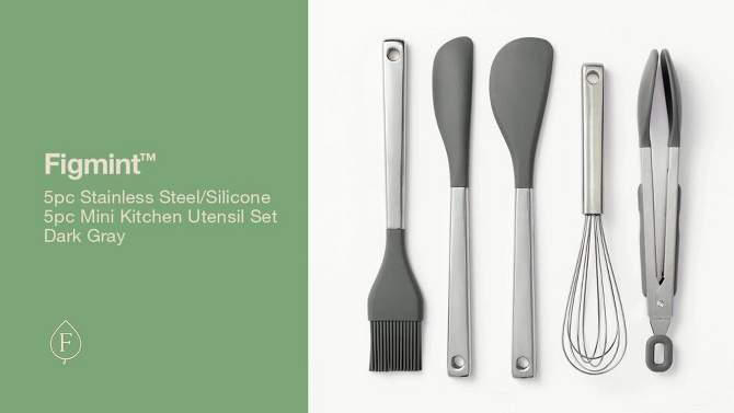 5pc Stainless Steel/Silicone 5pc Mini Kitchen Utensil Set Dark Gray - Figmint&#8482;, 2 of 6, play video