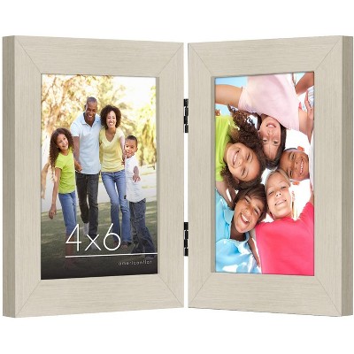 Americanflat 4x6 Inch Hinged Picture Frame with Glass Front - Displays 2 4x6 Inch Pictures, Stands Vertically on Desktop or Table Top , Light Wood
