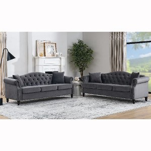 CAVINAS Upholstered Sofa Tufted Couch with Rolled Arms and Nailhead, Chesterfield Sofa, Loveseat Sofa with Pillows, Velvet Sofa for Living Room - 1 of 4
