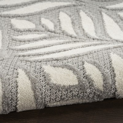 Aloha 8' Round Gray Synthetic Tropical Palm Outdoor Rug