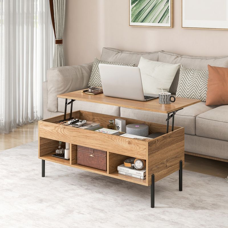 Costway Lift Top Coffee Table with Storage Compartment & 3 Open Cubbies for Living Room, 2 of 11