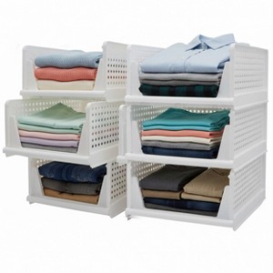 5 Star Super Deals Stackable Slidable Closet Organizer - 6pc Ventilated White Plastic Bins for Closet Organization - 1 of 4