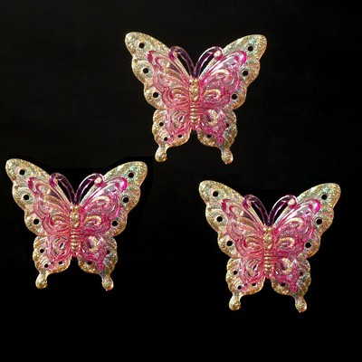 Kurt S. Adler Set of 3 Glittered Pink Butterfly Christmas Ornament Clips