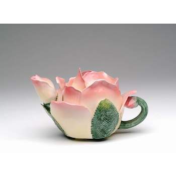 Kevins Gift Shoppe Hand Crafted Ceramic Pink Rose Flower Teapot