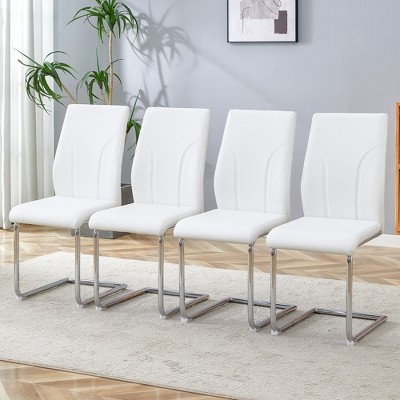 VYNXARIA Set of 4 dining chairs, white dining chair set, PU material high backrest seats and sturdy leg chairs