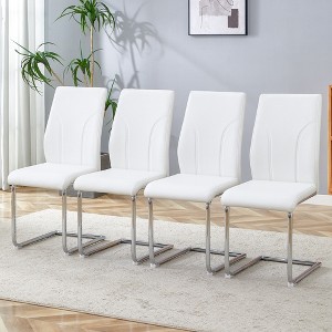 VYNXARIA Set of 4 dining chairs, white dining chair set, PU material high backrest seats and sturdy leg chairs - 1 of 4