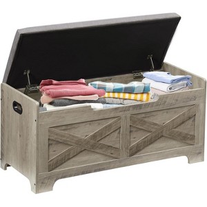 Retro Wooden Storage Chest with 2 Safety Hinges, Loads 300 lb, Easy Assembly, Storage Ottoman Bench for Bedroom Entryway Living Room - 1 of 4