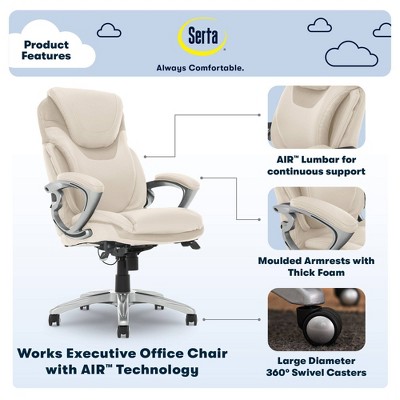 Ergonomic Cream Bonded Leather Executive Office Chair with AIR Lumbar Support