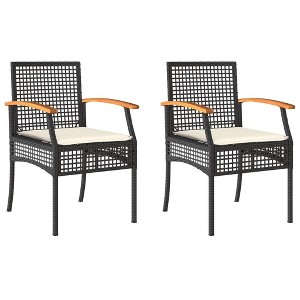 vidaXL Black Patio Chairs with Cushions - 2-Piece Set, Outdoor Furniture, PE Rattan/Acacia Wood, 21.3" x 22.4" x 33.5", Cream White Cushions - 1 of 4