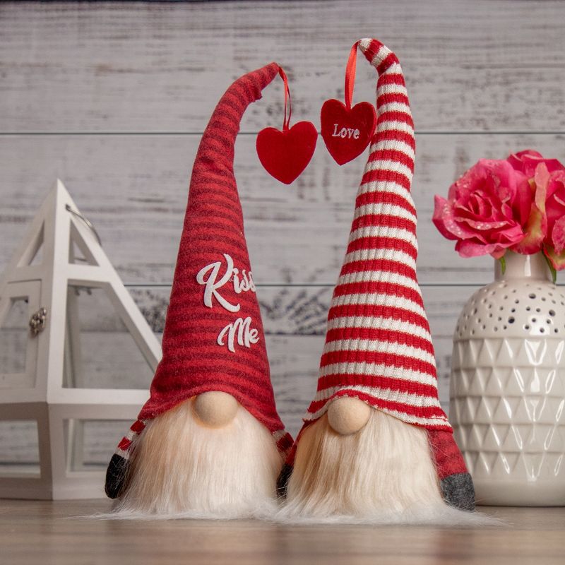 Northlight 14" Lighted Red Striped 'Kiss Me' Valentine's Day Gnome, 2 of 7