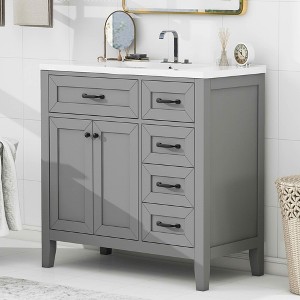 MAYEERTY 36" Bathroom Vanity without Sink Cabinet Base Solid Frame MDF Drawers White - 1 of 4