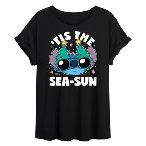 Women's - Lilo and Stitch - Tis the Sea-Sun Christmas Oversized Graphic T-Shirt - 1 of 4