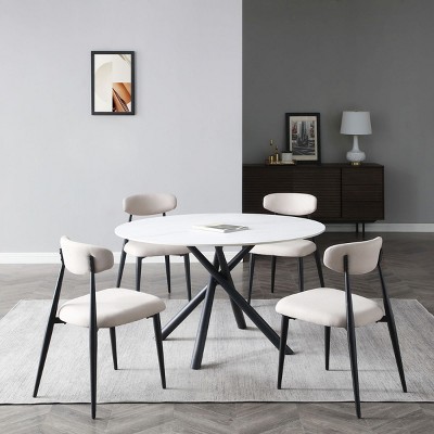 Coolbibila Modern Dining Chairs Set Of 2,Fabric Upholstered Armless Dining Chairs,Kitchen Dining Chair With Curved Backrest and Metal Frame