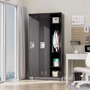 Garvee 3-Door Metal Lockers for Employees 72 Inch Tall Heavy-Duty Black Metal Office Storage Cabinet, Black - 1 of 4