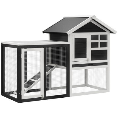 PawHut 48" Wooden Rabbit Hutch Bunny Cage with Waterproof Asphalt Roof, Fun Outdoor Run, Removable Tray and Ramp