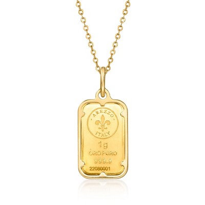 Ross-Simons Italian 24kt Yellow Gold 1-Gram Ingot Pendant Necklace With 14kt Yellow Gold Frame