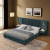 KWPZQEB Luxury Platform Bed Frame with 2 Lamps & 2 Nightstands, Upholstered Bed Frame with Oversize Fabric Headboard for Bedroom, No Box Spring Needed - 3 of 4