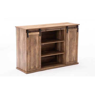 Rustic Media Cabinet with Barn Door and Open Storage Natural Brown - Benzara