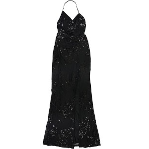 Speechless Womens Embroidered Sequin Mesh Lace-up Back Gown Dress, Black, 5 - 1 of 2