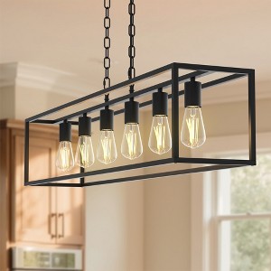 YANSUN 6-Light Matte Black Farmhouse Kitchen Island Lighting, Modern Rectangular Chandeliers for Dining room Foyer - 1 of 1