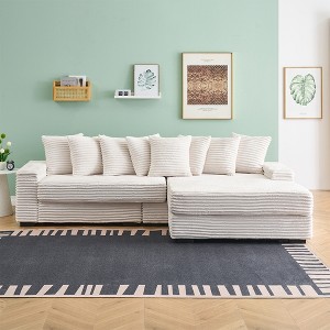111.4'' Corduroy L-Shaped Sectional 3-Seater Sofa with 8 Throw Pillows and Matching Foot Design - 1 of 4