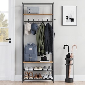 Coucheta Coat Rack Shoe Bench,4-In-1 Hall Tree with Coat Rack, Shoe Storage & Industrial Steel Frame, Wood Look, Multiple Sizes & Colors for Entryway - 1 of 4