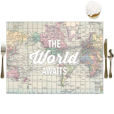 Big Dot of Happiness World Awaits - Party Table Decorations - Travel Themed Party Placemats - Set of 16