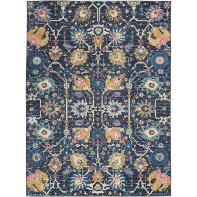 Navy Floral Whimsy 10' x 14' Synthetic Easy-Care Area Rug