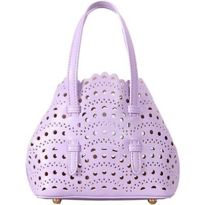 FATMOON Hollow Out Small Basket Bags for Women PU Leather Handbag with Inner Bag Shoulder Crossbody Bag for Beach Summer Travel